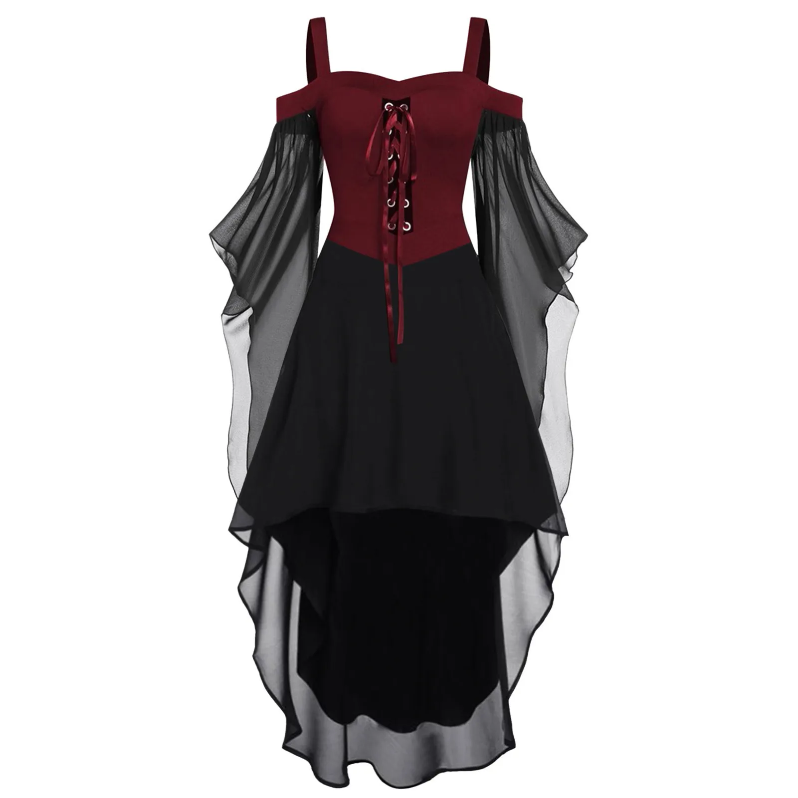 

Halloween Carnival Women Plus Size Cold Shoulder Butterfly Sleeve Halloween Gothic Dress Medieval Witch Dress Cosplay Mujer