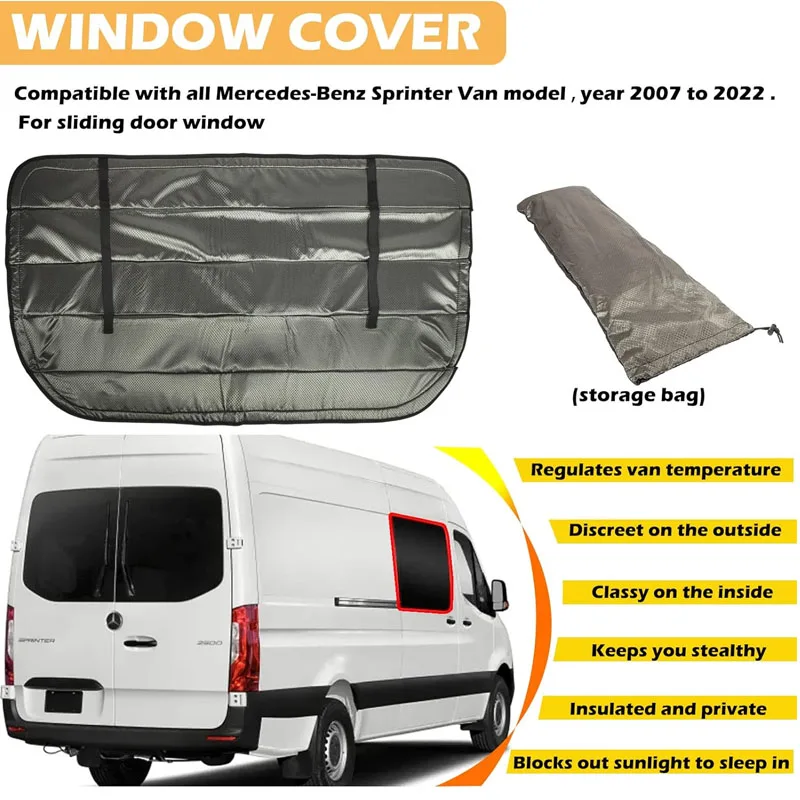 Door Window Cover for Mercedes-Benz Sprinter Van 2007-2022, Foldable Insulated Blackout Sliding Door Window Cover