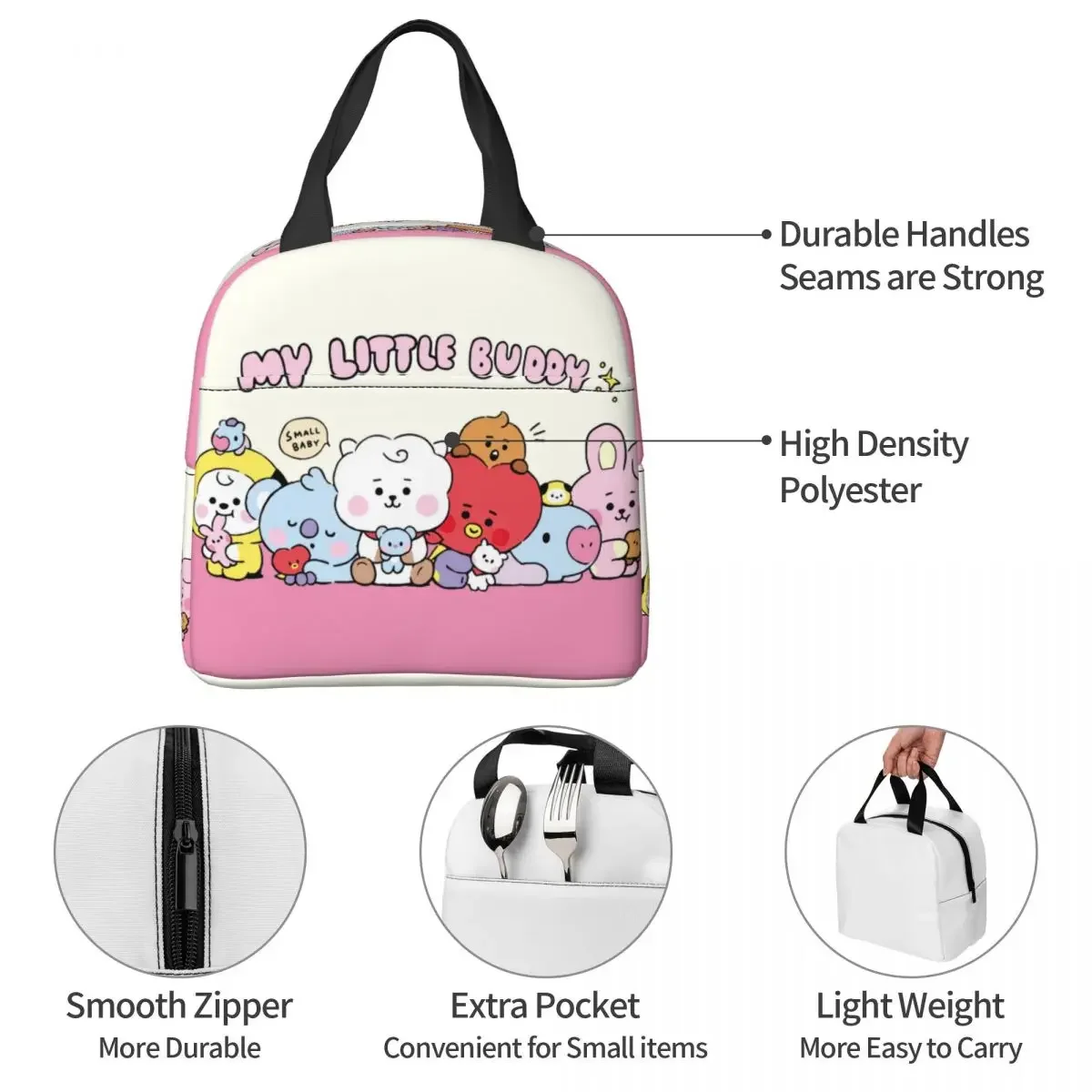 Korea Kpop Insulated Lunch Bags High Capacity Cute Cartoon Lunch Container Thermal Bag Lunch Box Tote Beach Picnic Girl Boy