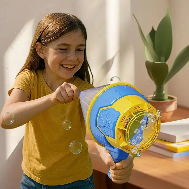 Giocattolo unico per pistola Gatling con cannone ad aria per bambini; Set di fuochi d'artificio portatili; Soffiatore di bolle ideale per divertimento natalizio all'aperto