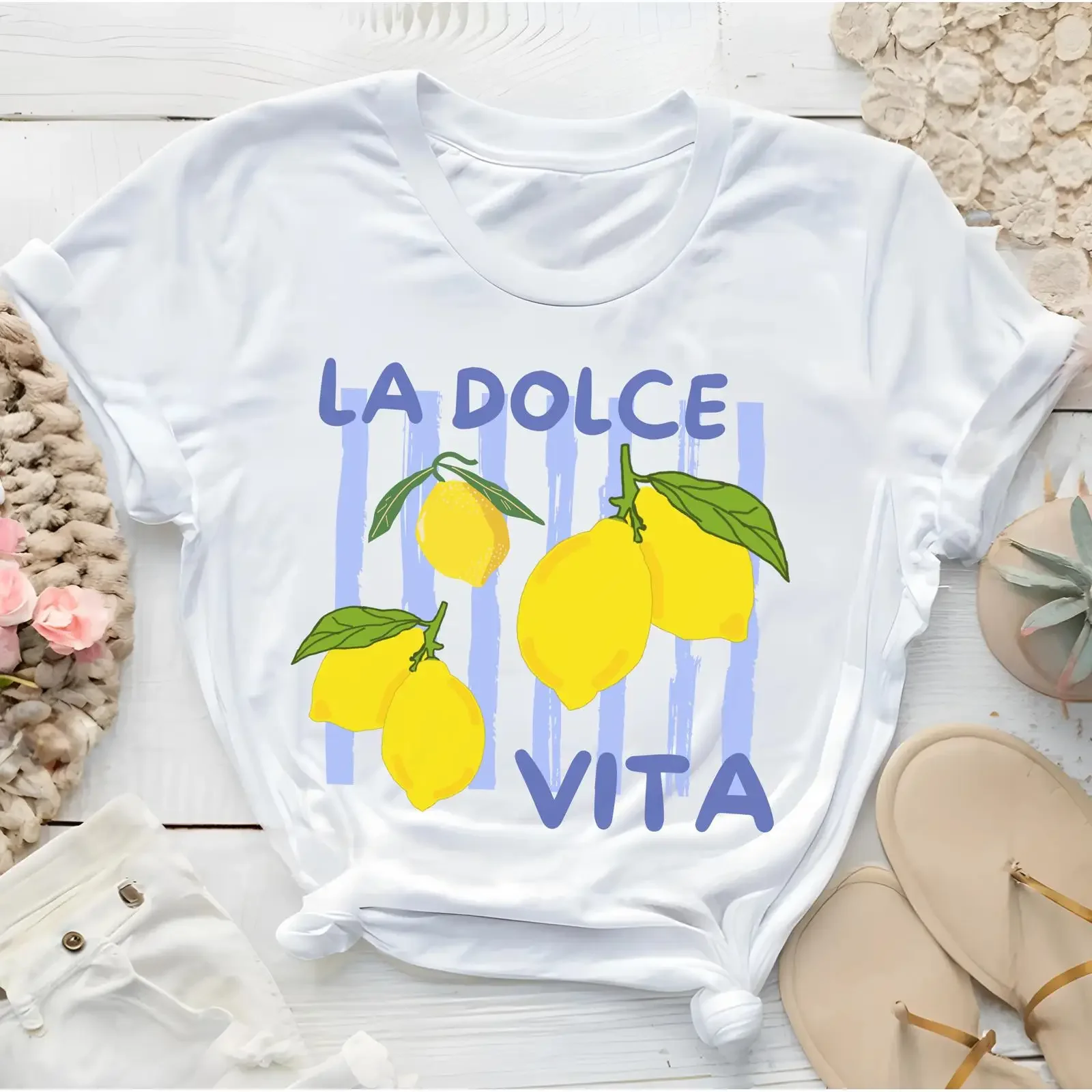 La Dolce Vita Lemon Print T Shirt Italian Summer Amalfi Coast Inspired Vacation Travel Outfit for Italy Lovers vintage Washed
