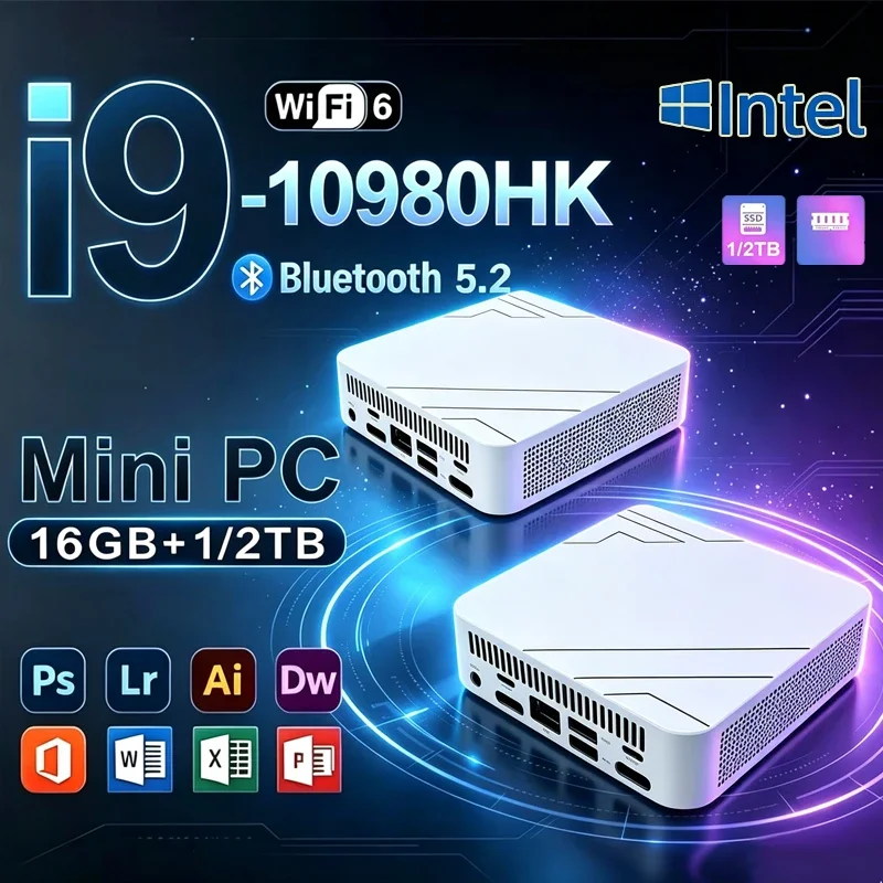 Mini PC Intel Core i9 10980HK Compact Pro 32GB RAM 1TB 2TB SSD 4K HDMI WiFi6 BT5.2 Home Office Gaming Desktop Computer