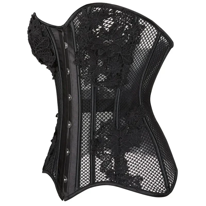 Corsets And Bustiers Tops Plus Size Mesh Black Brocade Lingerie Corselet Overbust Lace Up Clubwear korsett