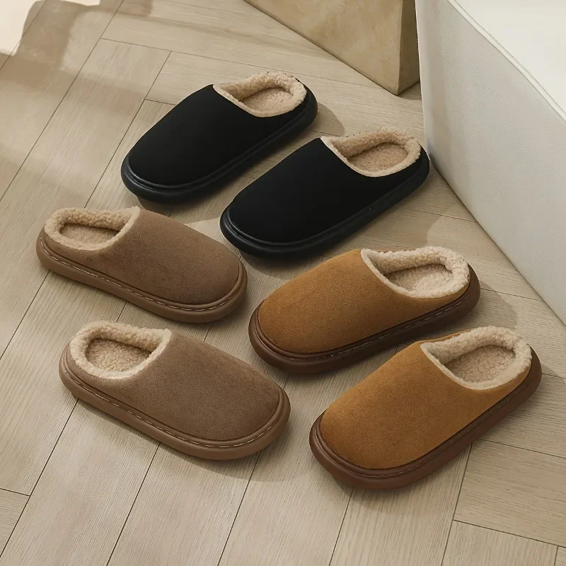 

2025 New Winter Cotton Slippers for Women Men Couples Non-Slip Indoor House Shoes with Thick Sole Warm Home Slippers Large Size