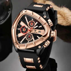 LIGE Brand Luxury Quartz Man Watch Fashion Silicone Strap Irregular Shape Creative Watch for Men Waterproof Luminous Chronograph