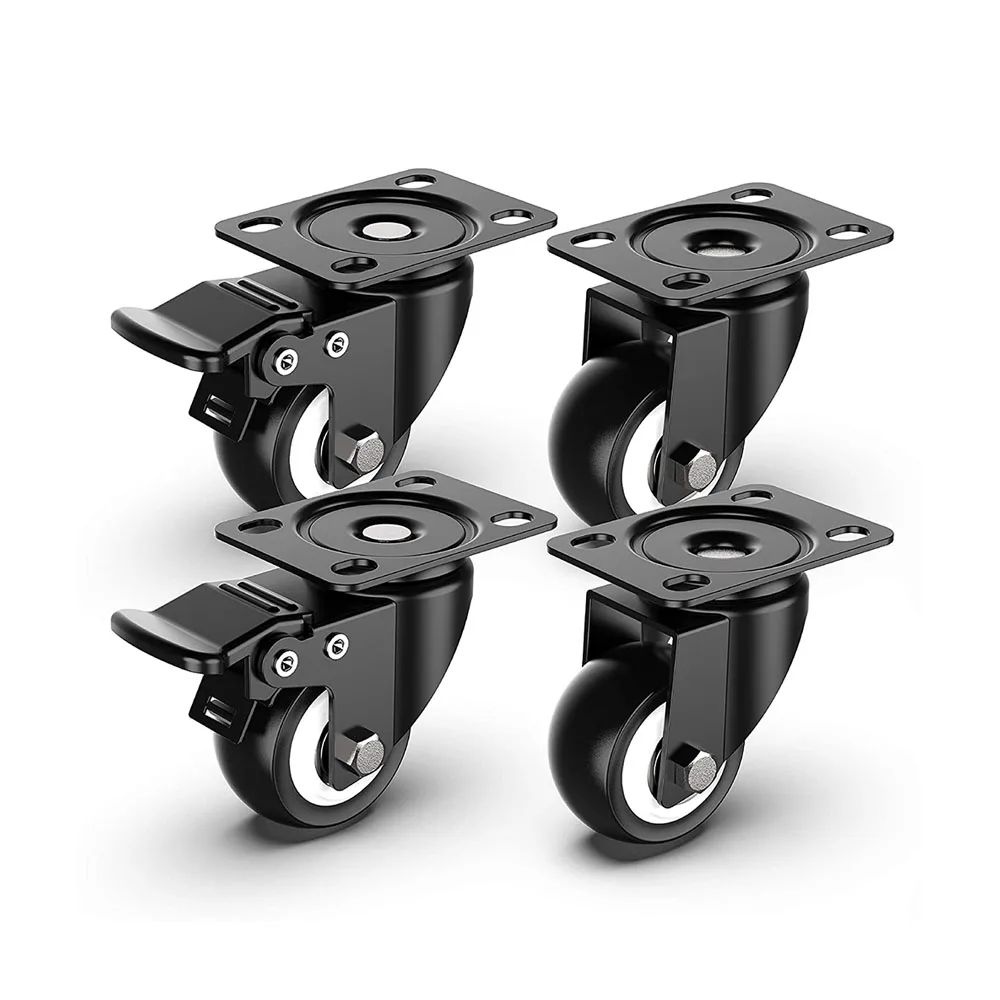 4Pcs 1.5in Heavy Duty Swivel Caster Wheels with Safety Dual Locking and Polyurethane Foam No Noise Wheels, Load Bearing 440 Lbs
