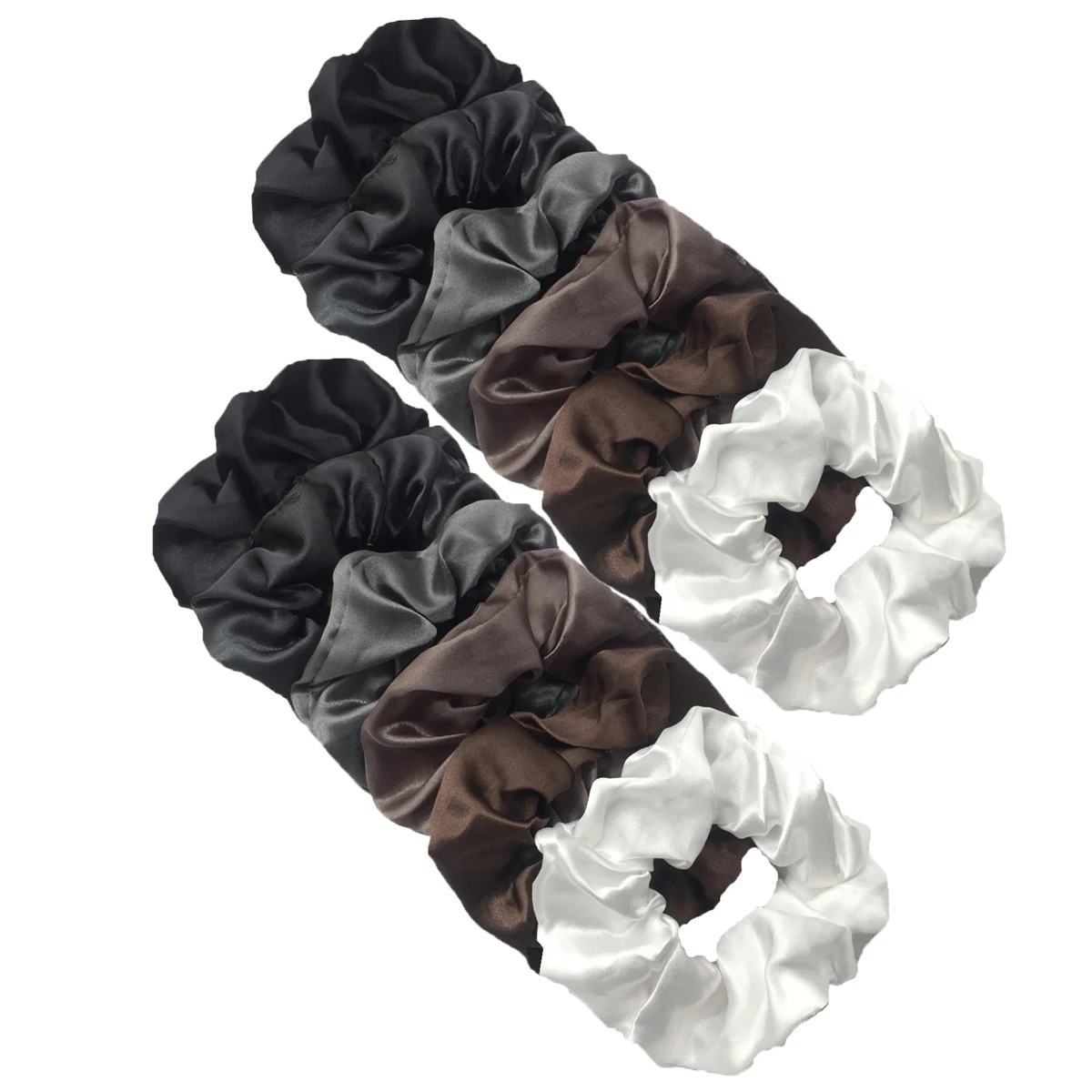 12pcs Satin Fabric Sausage Loop Hair Rings Set, Solid Colour