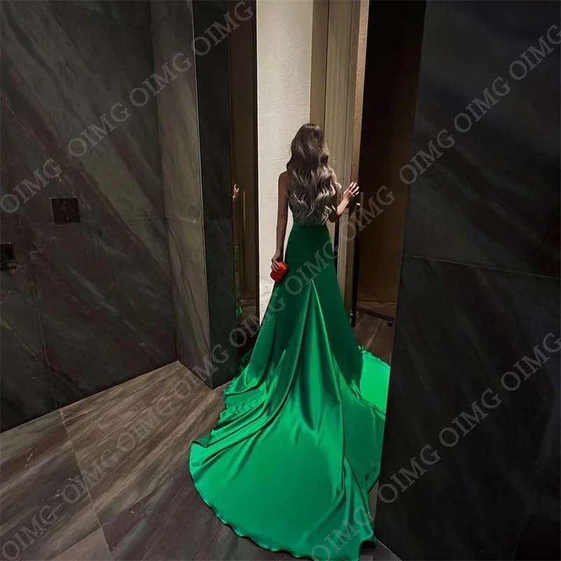 2023 Charming Green Long Strapless Porm Dresses Gowns Mermaid Long Train Pleated فساتين السهرة Evening Dress vestidos de noche