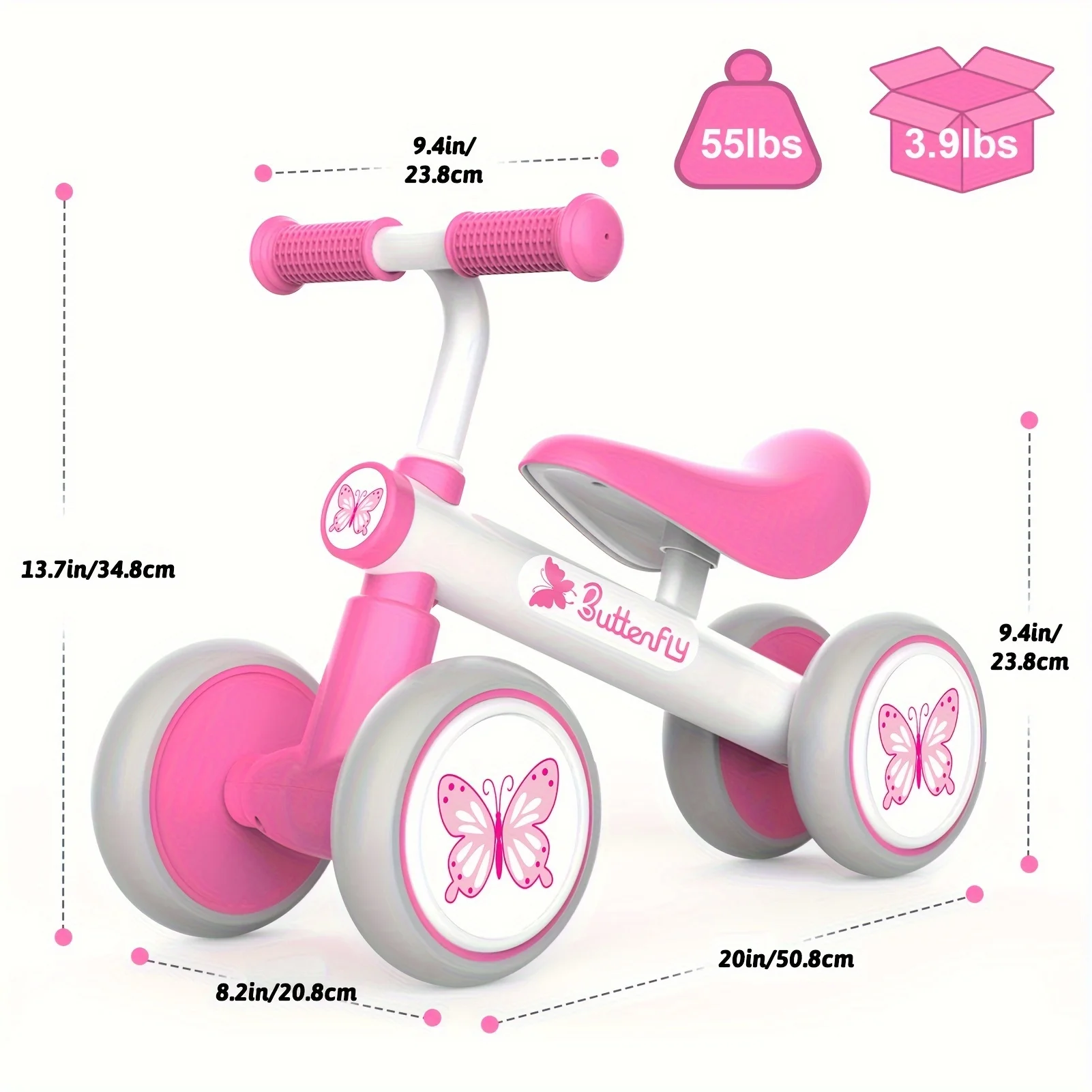 Baby Toddler Balance Bike For 1-3 Year Old Girl Boy No Pedal with 4 Wheels,Basket First Birthday Gift Christmas Halloween Gift