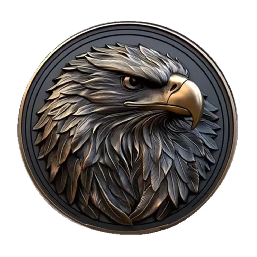 Broche vintage Aigle, thème animal forêt, en acier inoxydable, badge plat, tête d'aigle puissant, texture verre, accessoire de broche