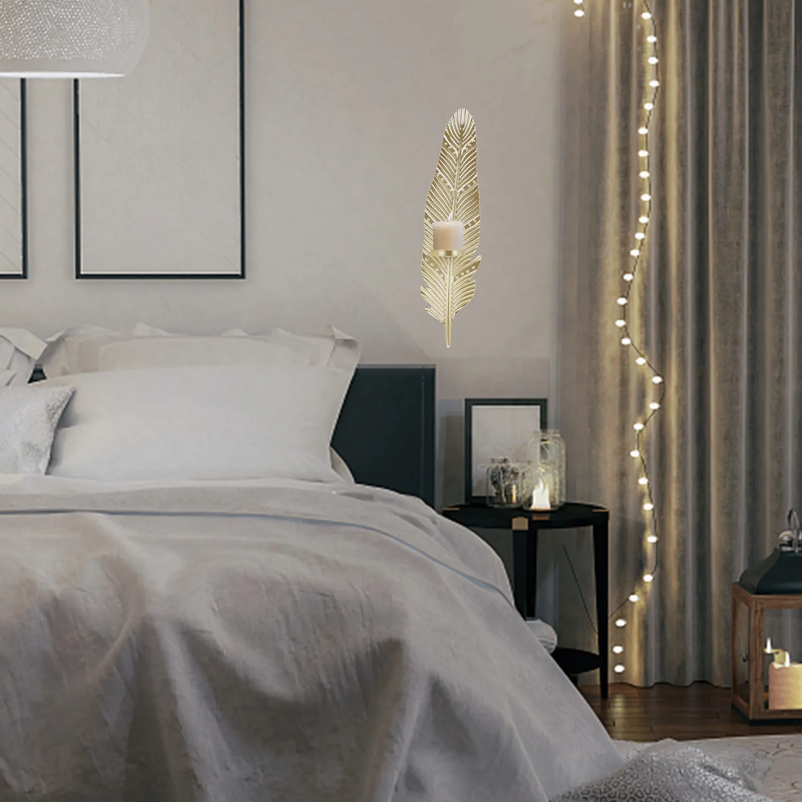 

1Pcs Metal Leaf Wall-Mounted Candleholder Decorative Hanging Candlestick Stand Romantic Home Wall Holder