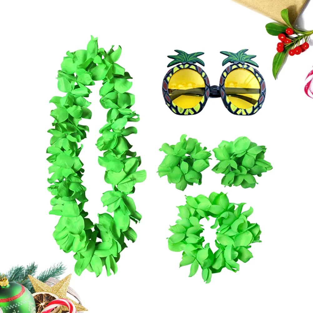 

5Pcs Pineapple Party Eyeglasses Hawaii Garland Flower Headdress Bracelet Funny Cosplay Photo Props Lightweight Sturdy