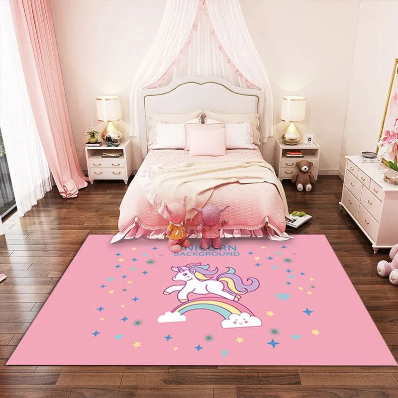 Home Decor Pink Cartoon Pattern Carpets Child Bedroom Play Rug Kids Room Decor Carpet Baby Crawl Mat Children Furry Mat Felpudo