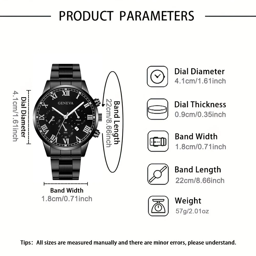 2pc men's fashionable quartz watch and versatile accessory set for daily wear as gifts for friends and family