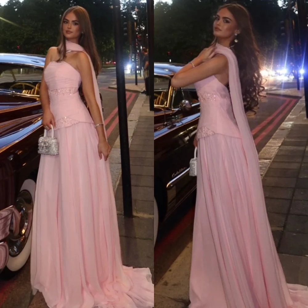 

Customized Classic Fashion Chiffon Sequined Ruched Straight Strapless Long Dresses Bespoke Occasion Dresses High Quality Formal