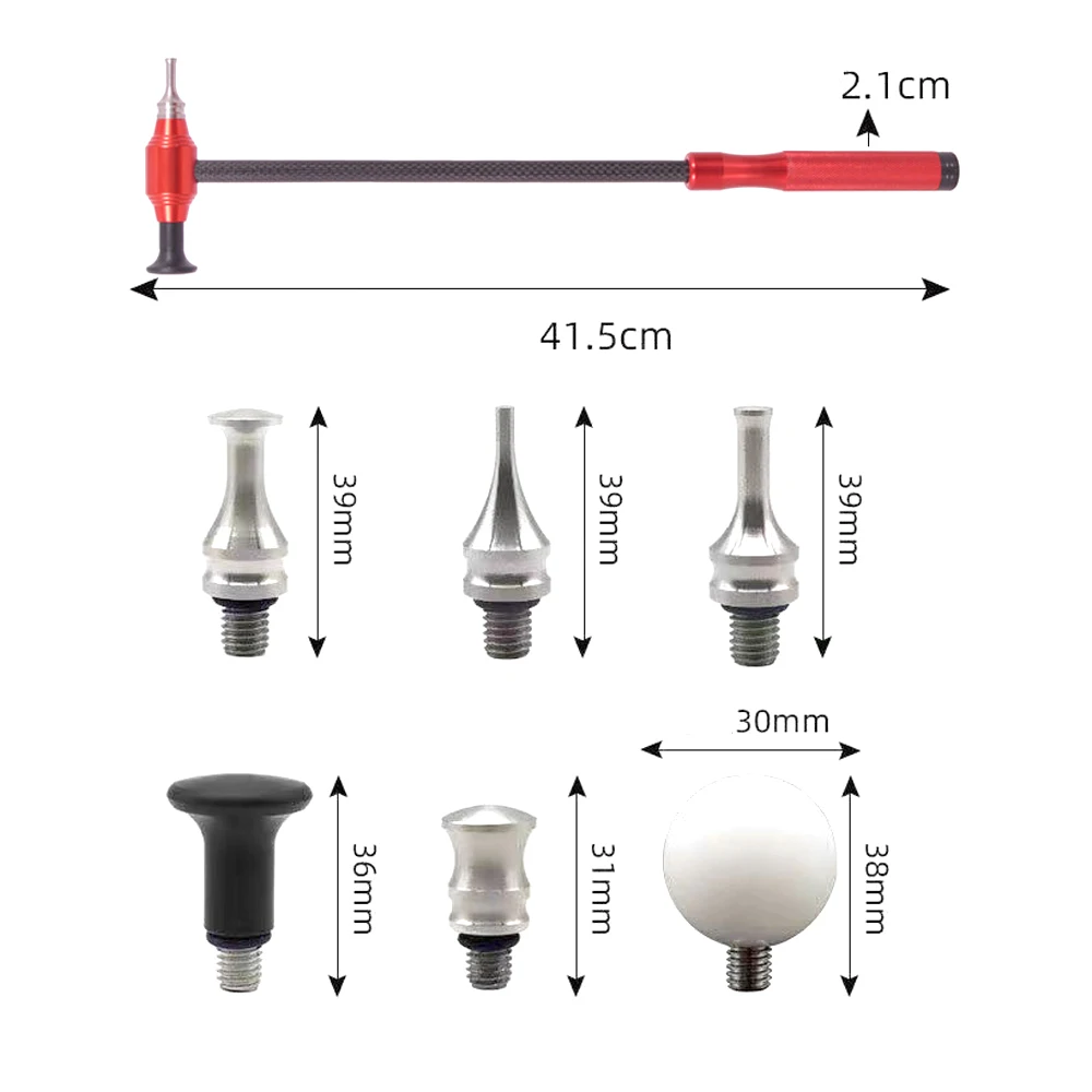 PDR Carbon Fiber Dent Hammer 41.5cm Auto Dent Leveling Hammer With 6 Interchangeable Tips For Car Paintless Dent Repair 6 PDR Carbon Fiber Dent Hammer 41.5cm Auto Dent Leveling Hammer With 6 Interchangeable Tips For Car Paintless Dent Repair 6