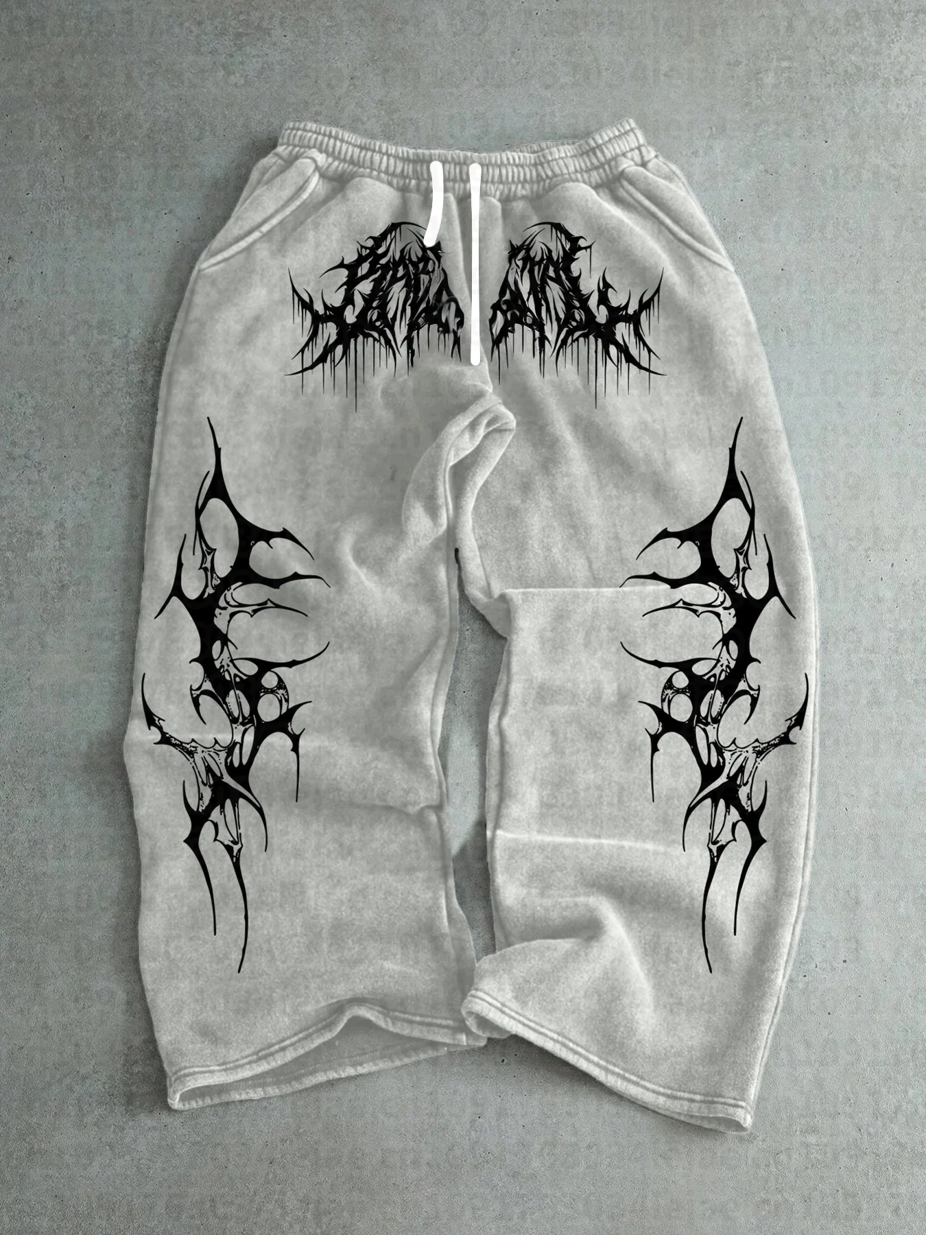 Herren Kinder Gothic Vertikale Grafik Weite Jogginghose mit Kordelzug Lose Gerade Baggy Y2K Dark Punk Streetwear Hose. – Detail 5