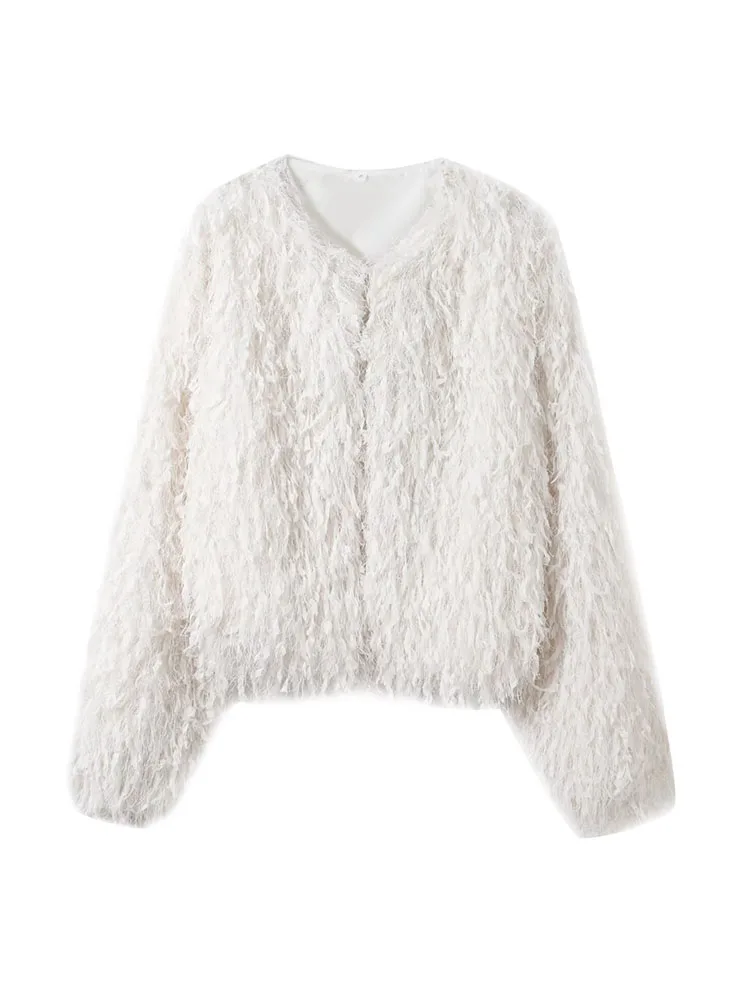 HH Giacca da donna invernale alla moda vintage calda girocollo con piume e filo metallico Giacca da donna semplice a maniche lunghe casual High Street