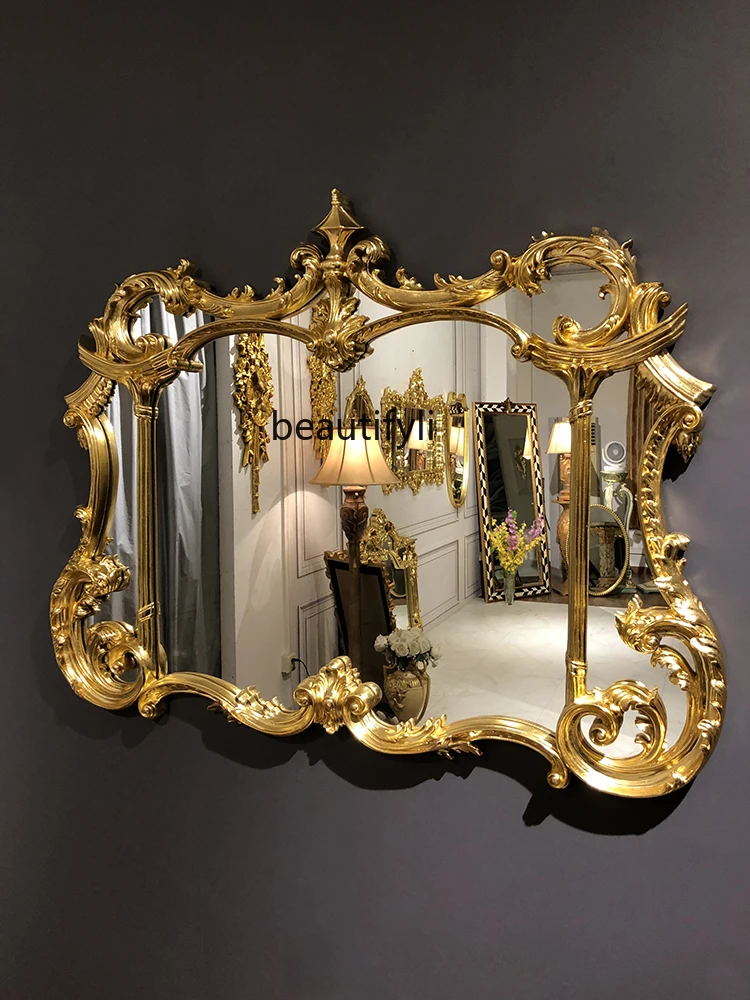 European Retro Dressing Mirror French Classical Court Bathroom   Living Room Hallway Mirror Wall-Hanging