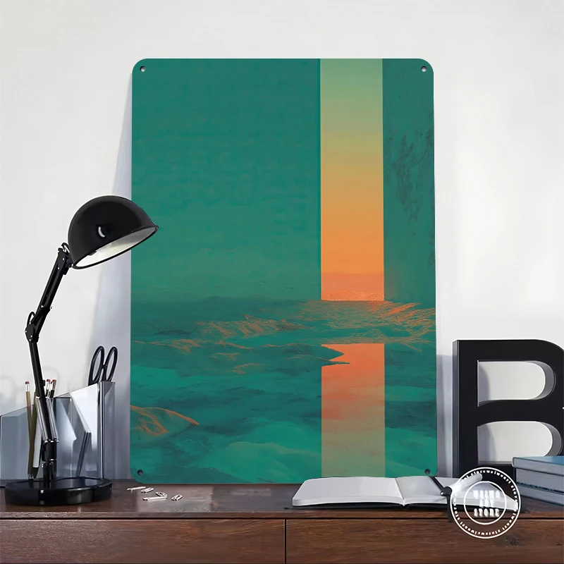Surreal Landscape With Orange Portal Printed Poster Customized Wall Art Retro Vintage Metal Tin Signs for Decoration Bedroom