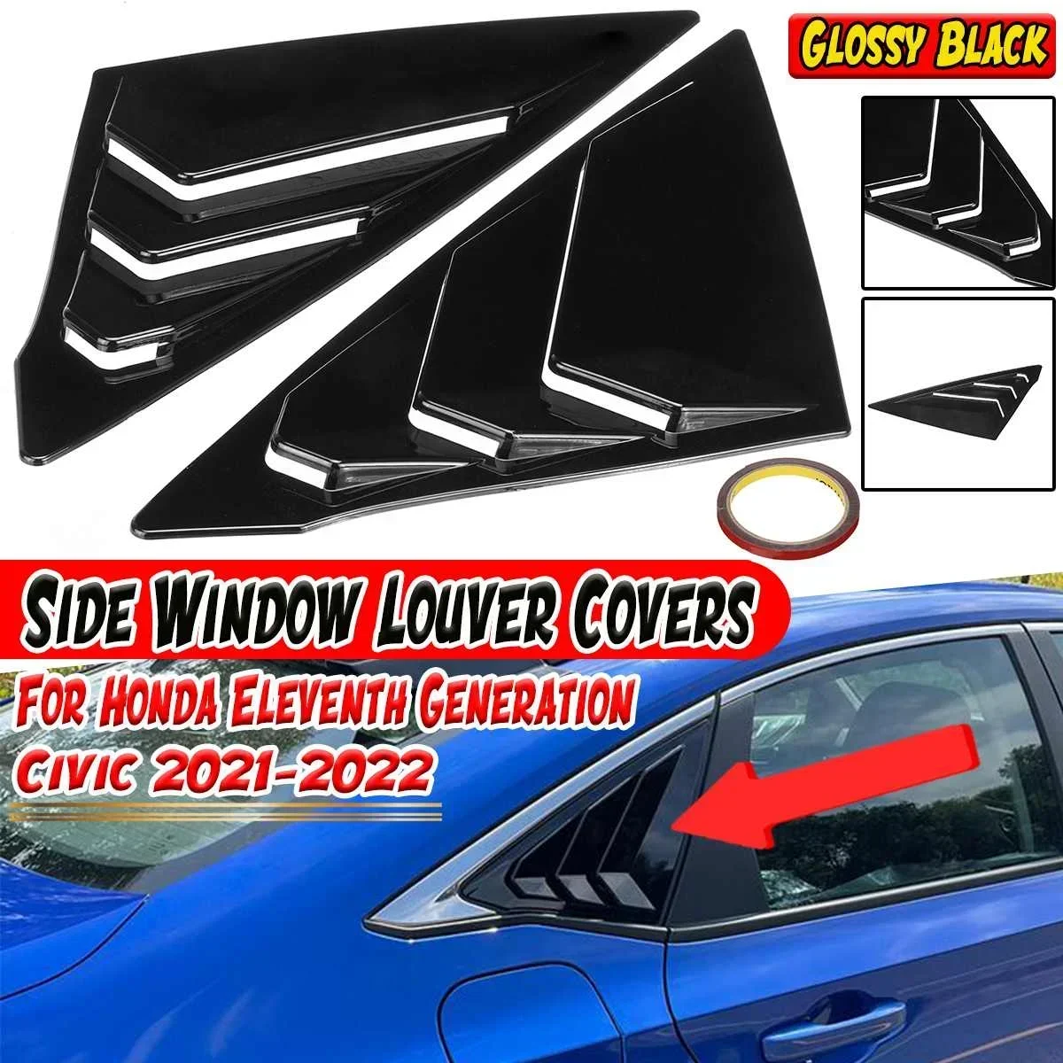 11th Car Rear Side Window Louver Covers Vents Trim Window Shade For Honda For Civic 11th Eleventh Generation 2021-2022 Body Kit