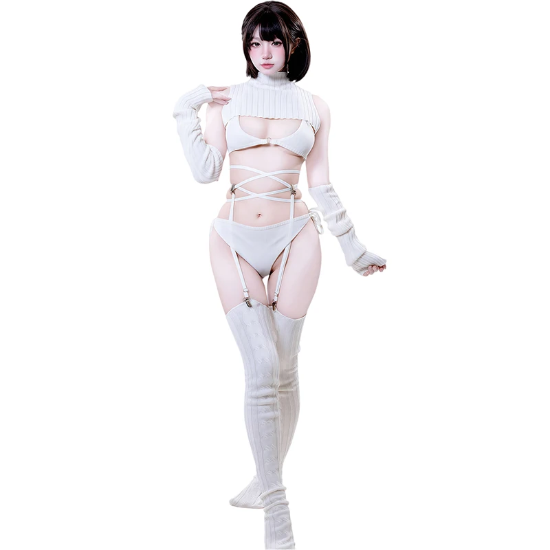 

SENMHS Original White Lolita Sexy Gothic Garter Sweater Bodysuit Bikini Pajamas Anime Game Cosplay Temptation Lingerie for Women