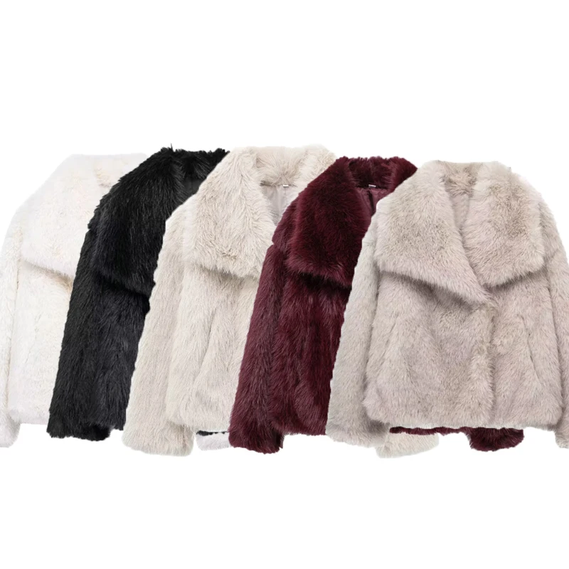 TRAF 2024 Faux Fur Coat Women Fluffy Women's Winter Jacket Long Sleeve Warm Winter Woman Coat Luxury Outerwears Coats for Woman