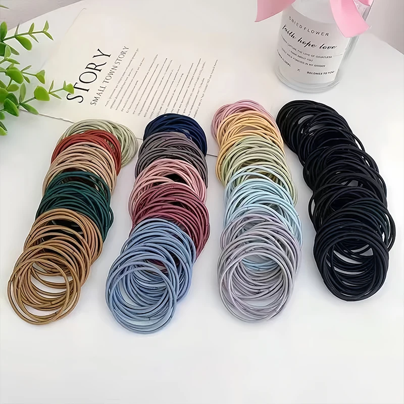 100 Stück/Set Damen 3,5CM Basis Nylon Elastische Haarbänder Pferdeschwanz-Haargummis Haarband Haaraccessoires Kopfschmuck