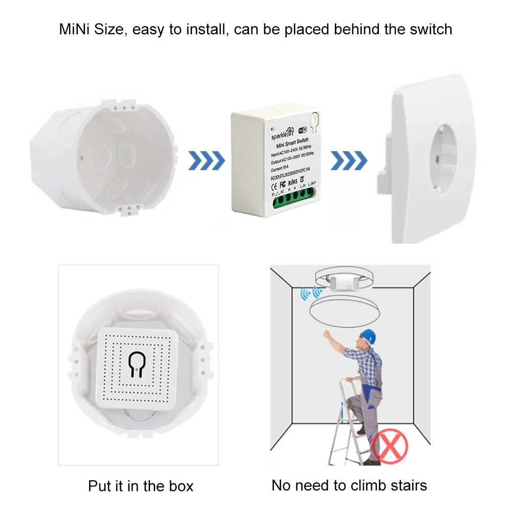 Matter 16A WiFi tombol cerdas mini melewati saluran keluar kontrol ganda bekerja dengan Alexa/Google Home/SmartThings/Home-Kit