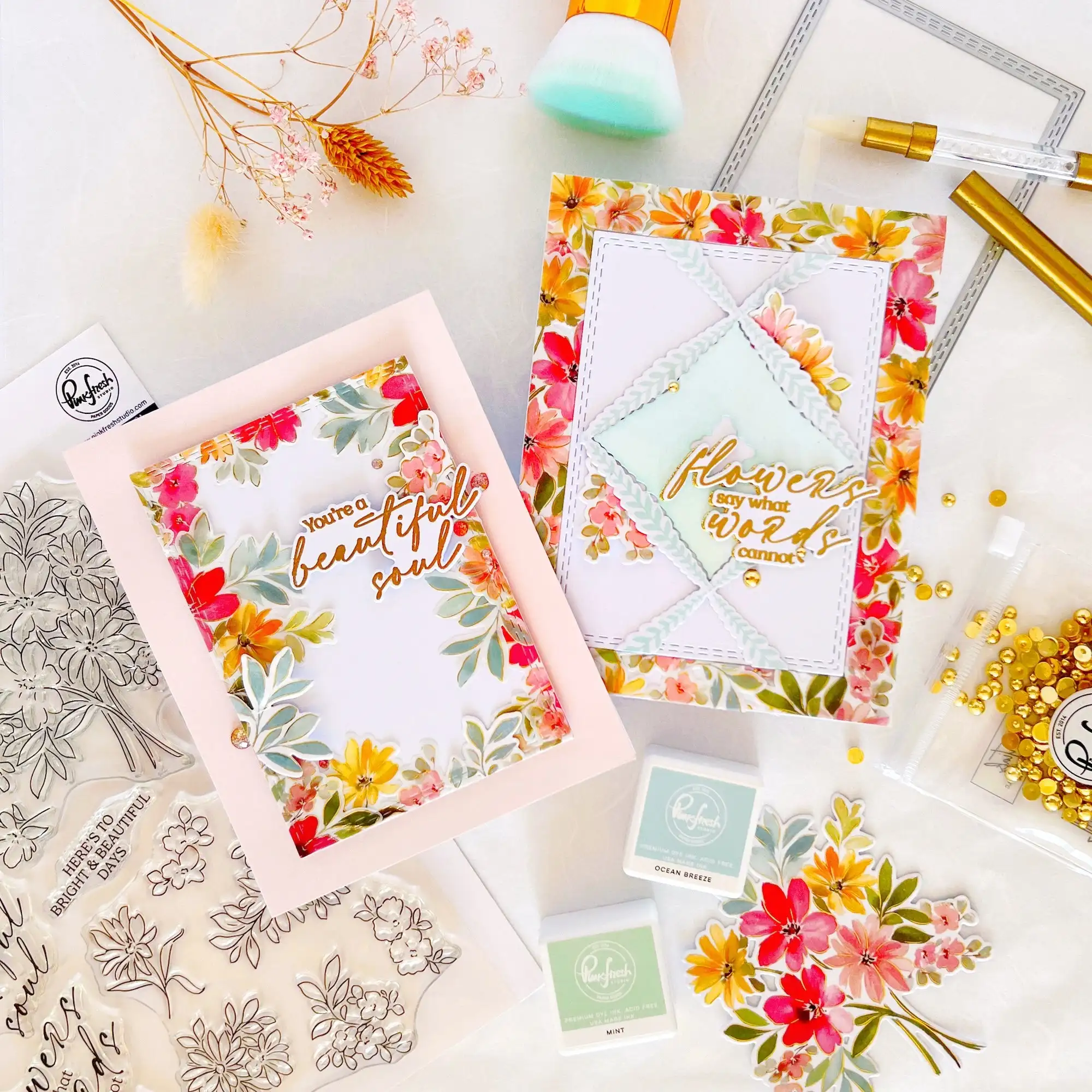 Pink fresh New Craft Dies Joyful Blooms Full Release Bundle Foiled Script Sentiment Stamps Stencils DIY Scrapbook Card Embossing