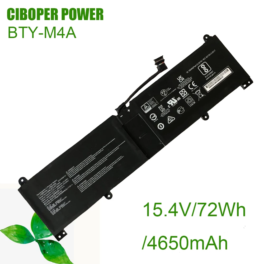 Laptop Battery BTY-M4A 15.4V/72WH/4650MAH For PRESTIGE Stealth 14 Studio A13VF A12MT A13MT A13VG A1VGG Series