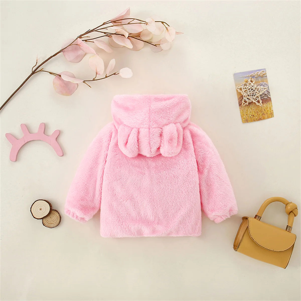 Winter Children\'S European And American Style Warm Coat Baby Fleece Cute Ear Hooded Zipper Shirt Toddler Simple Jacket