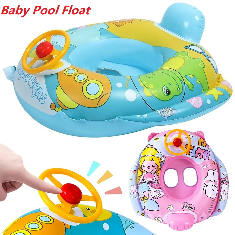 Inflatable Baby Pool Float Swimming Pool Toys Baby Floats with Steering Wheel Horn Swim Tubes Rings for 6-36 Months Toddler Kids