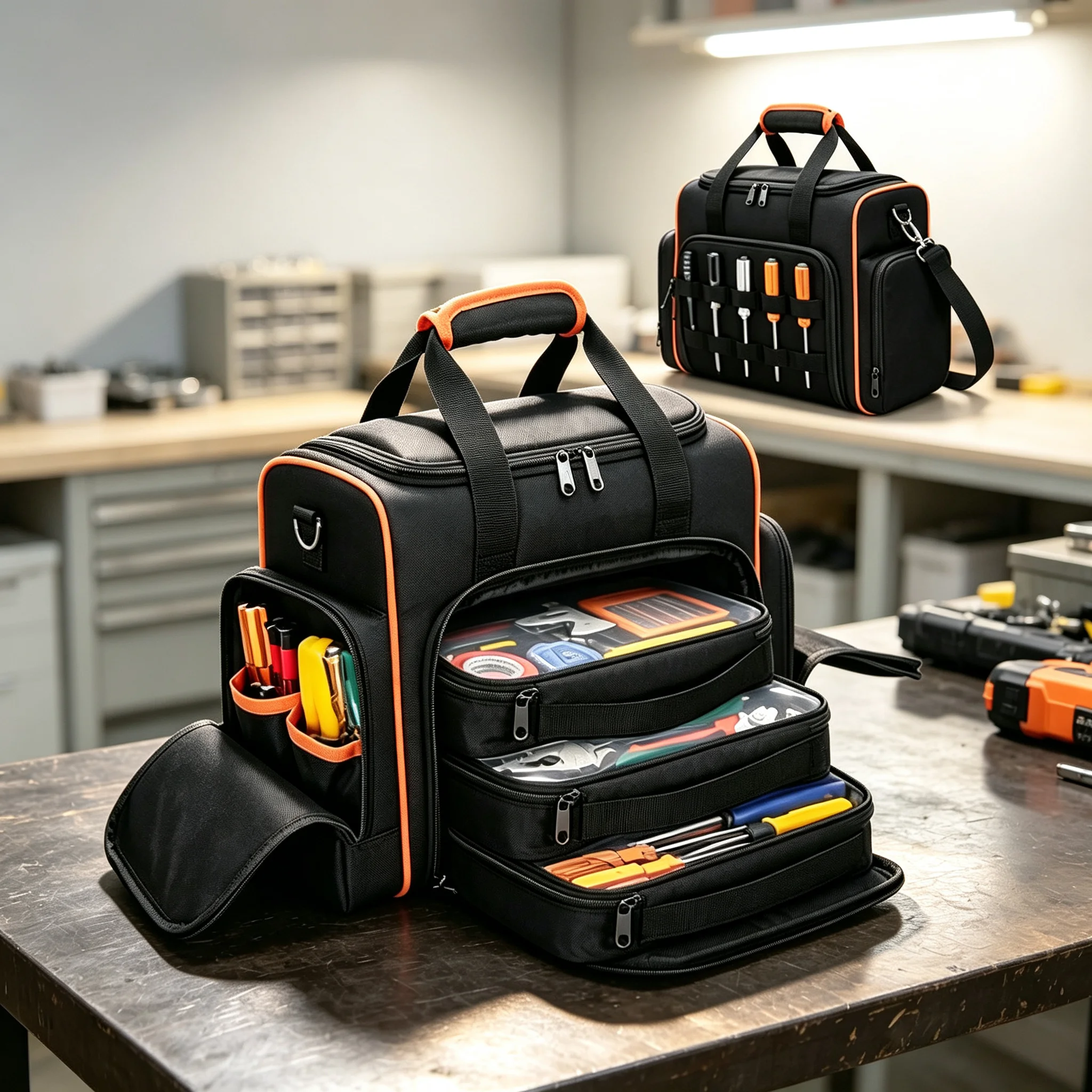 Tool Bag Wear Resistant Oxford Cloth Electrician Multi Layer Hardware Organizer Shoulder Bag Crossbody Bag Top Handle Bags