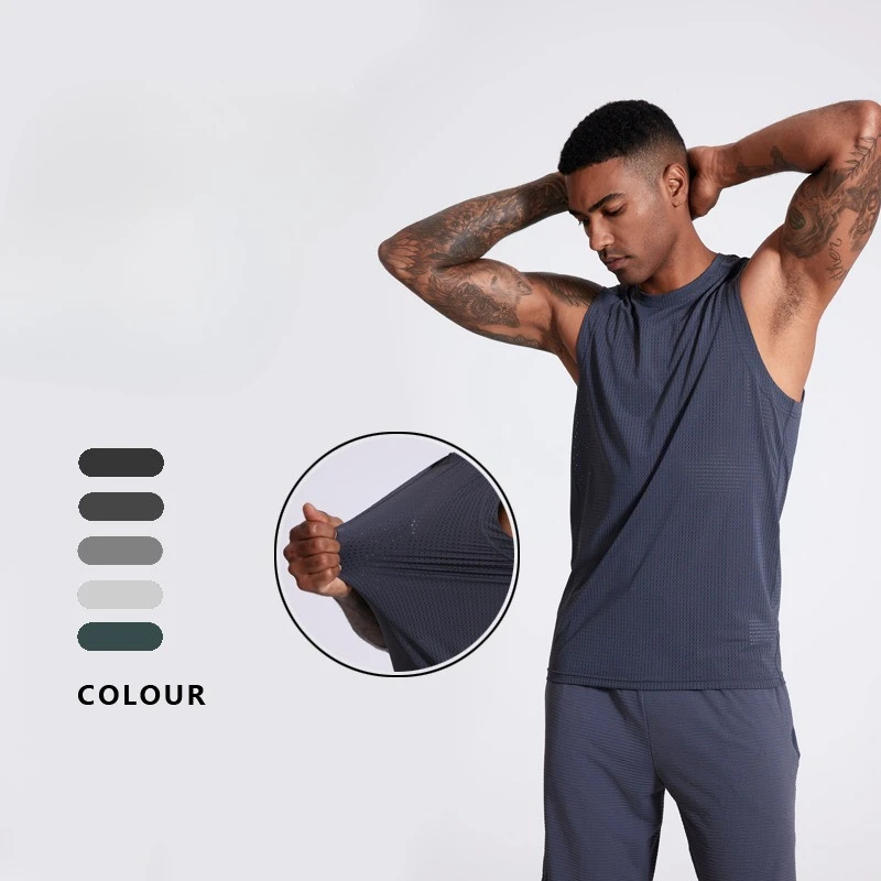 

Summer Cool Ice Silk High Elastic Fitness Running Vest Men's Mesh Quick-drying Sleeveless Vest