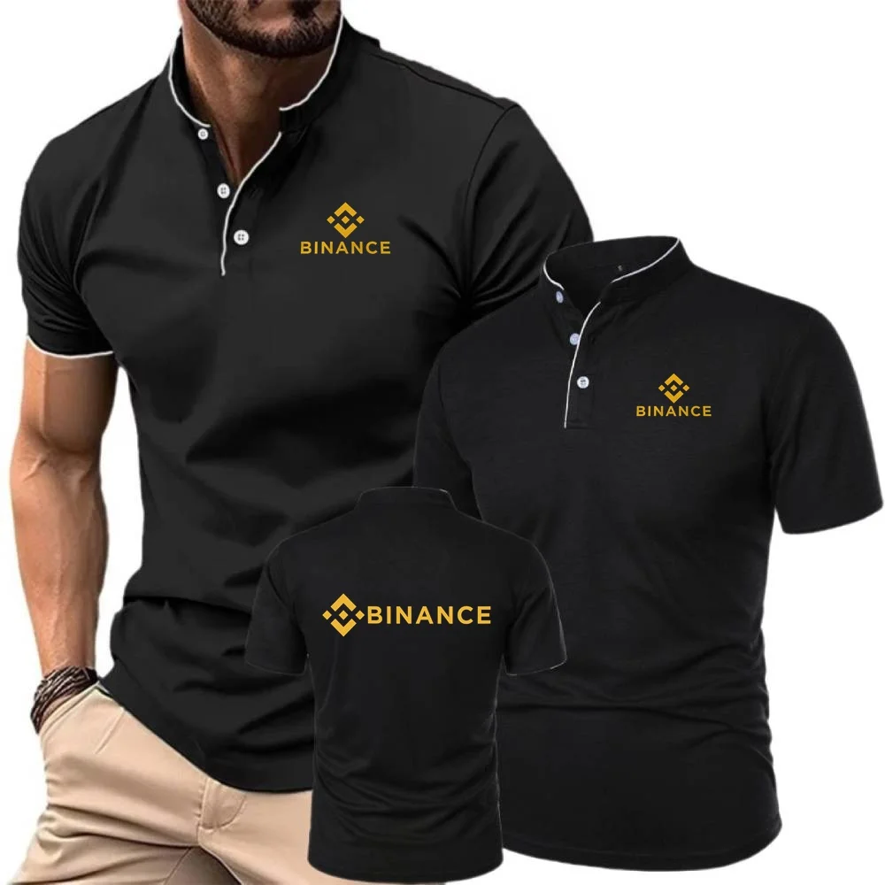 قمصان بولو Binance Crypto Office قميص رجالي بلايز تي شيرت ريترو هينلي قميص الشباب الوقوف تي شيرت بياقة خفيفة الوزن ملابس الشارع الرائعة #2
