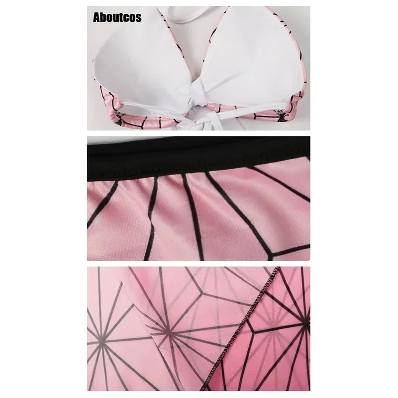 Aboutcos Demon Slayer Kamado Nezuko Costume Cosplay Costume da bagno abiti Halloween Carnival Suit
