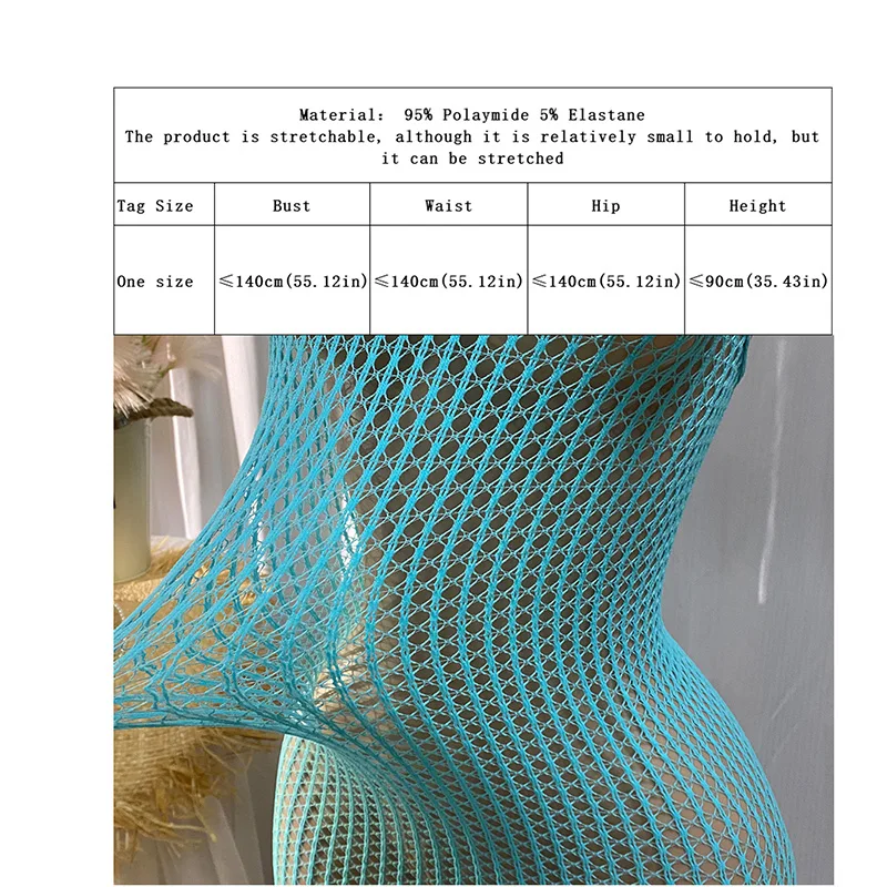 1PC Women Fishnet Cover Up Without Bikini Sexy Lingerie See Through Hollow Out Bodycon Dress Long Sleeve Beachwear DS140 - view 5