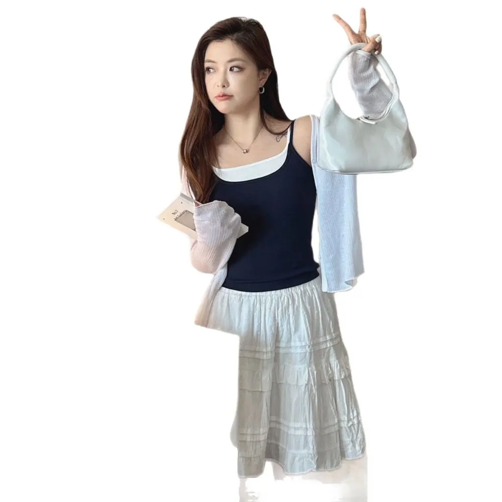 

Korean Society Women's Slim-fit One-piece Cup Vest 6625 Stacked-on Contrast Color Beautiful Back Small Sling Spring Summer Top