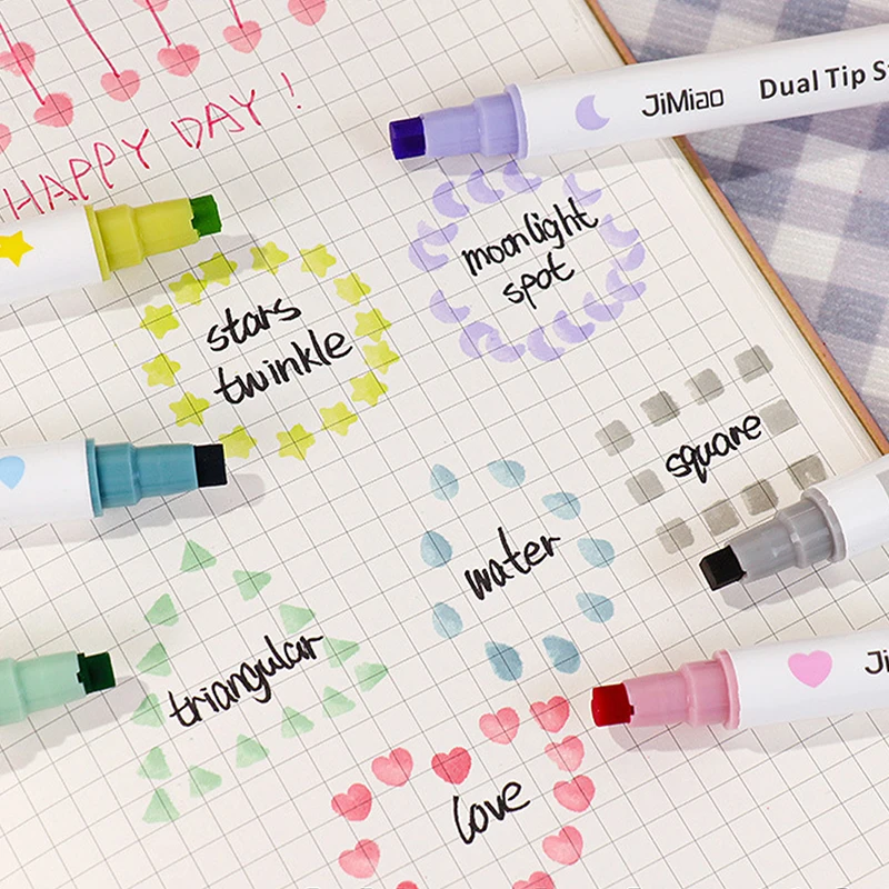 1PC Dual Tips Stamp Marker Pen Set Colors Highlighter Spot Liner Drawing Paint Art Office School Stationeries Gifts For Children