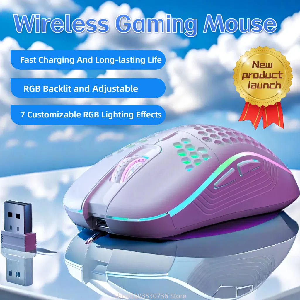 

2.4G Wireless Gaming Mouse RGB Lighting Charging Mouse with Adjustable DPI Ergonomic Honeycomb Design for Desktop Laptop