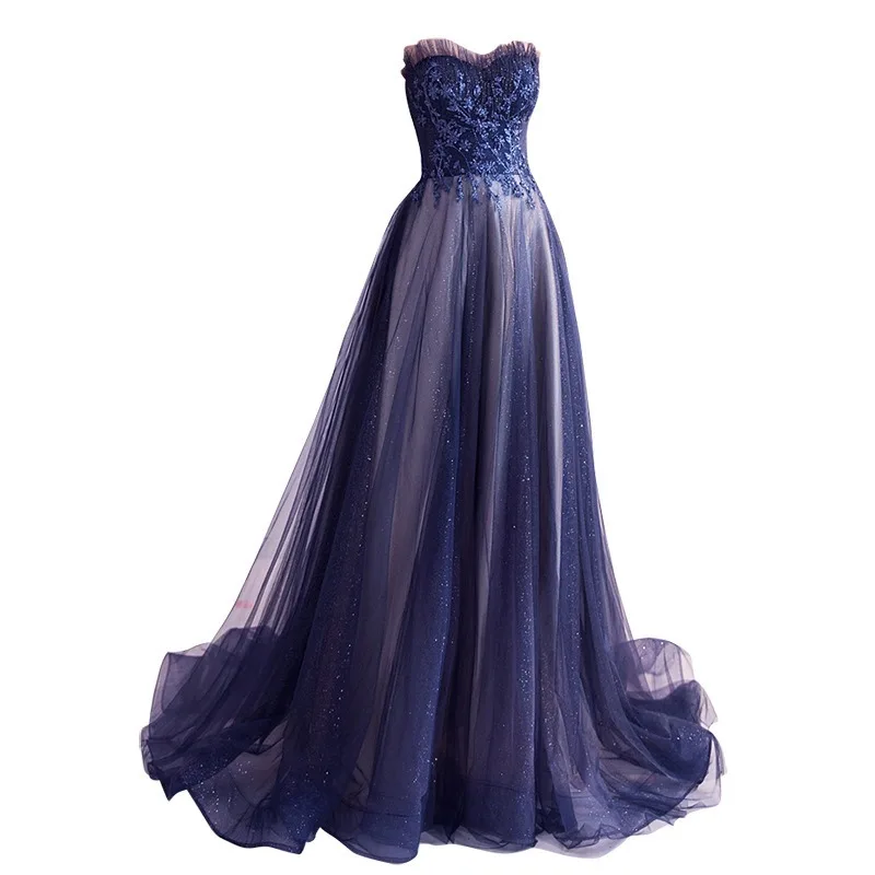 Customized Customized Decal Blue Starry Wedding Party Dress 2024 New Dinner Long Trailing Birthday Party Strapless Prom Dresses