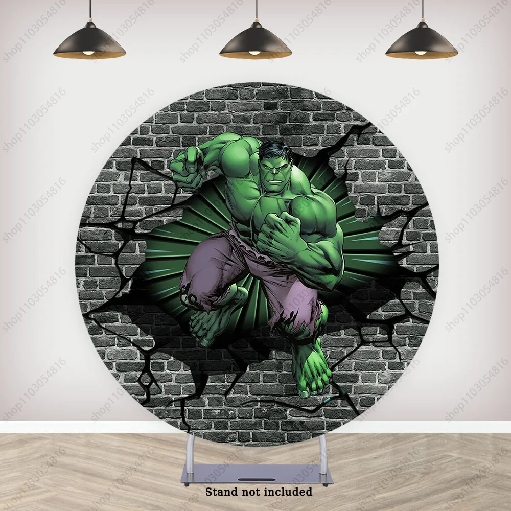 The Avenger Hulk Round Backdrop Cover For Boys Birthday Baby Shower Marvel SuperHero Green Big Guy Circle Photo Background