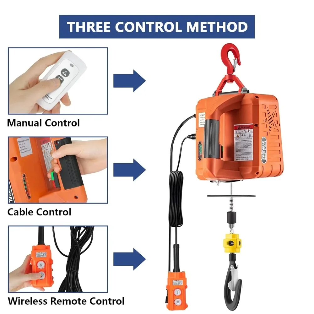 3 in 1 Electric Hoist Winch 1100lbs Portable Electric Winch 1500W 110V Power Winch Crane 25ft Lifting Height