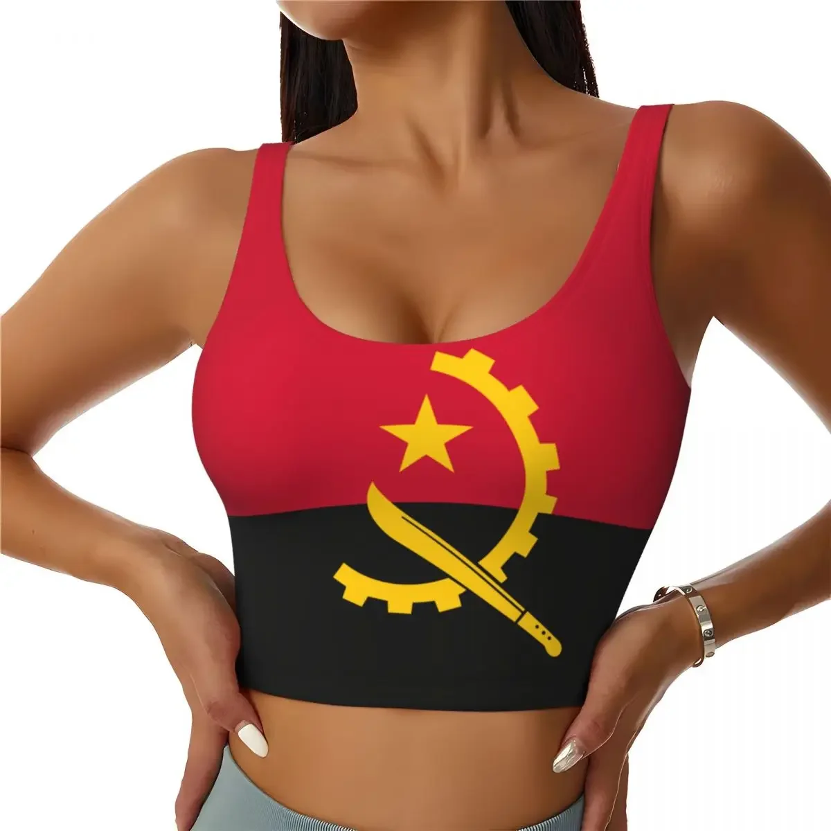 

Sports Bra Women Running Yoga Clothes Vest Angola Flag Gathering Fitness Vest