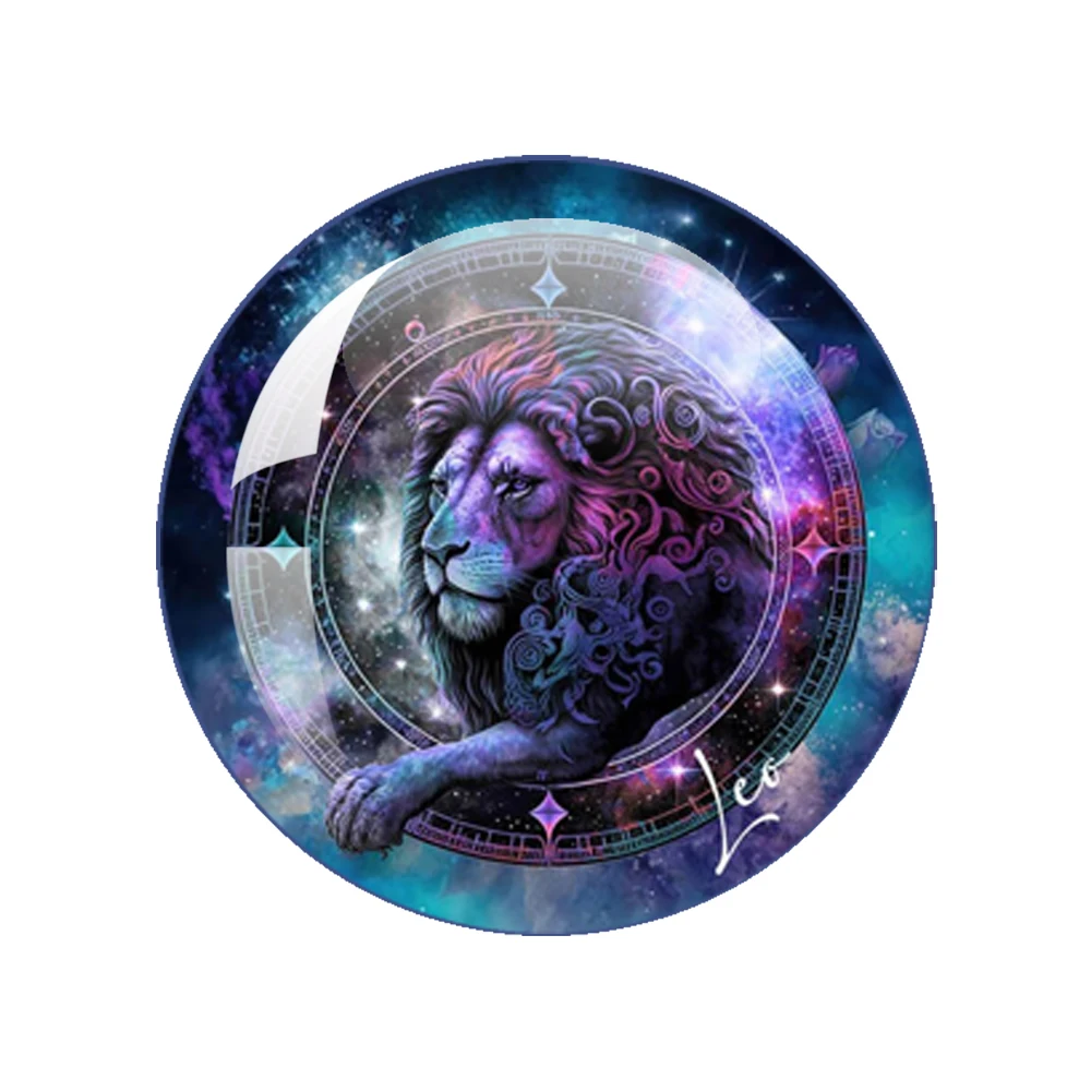 New 12 Zodiac 12pcs Glass Cabochon 12mm-40mm Photo Pure Handmate Production Creative Constellation Jewelry Findings