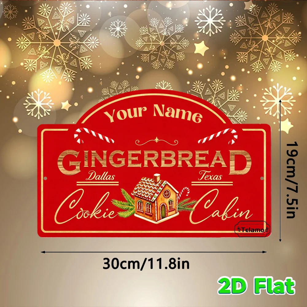 Custom Text Arched Metal Sign, Gingerbread Cookie Cabin Art, Christmas Decorations, Entryway Mantel Decor, Indoor Outdoor Christ