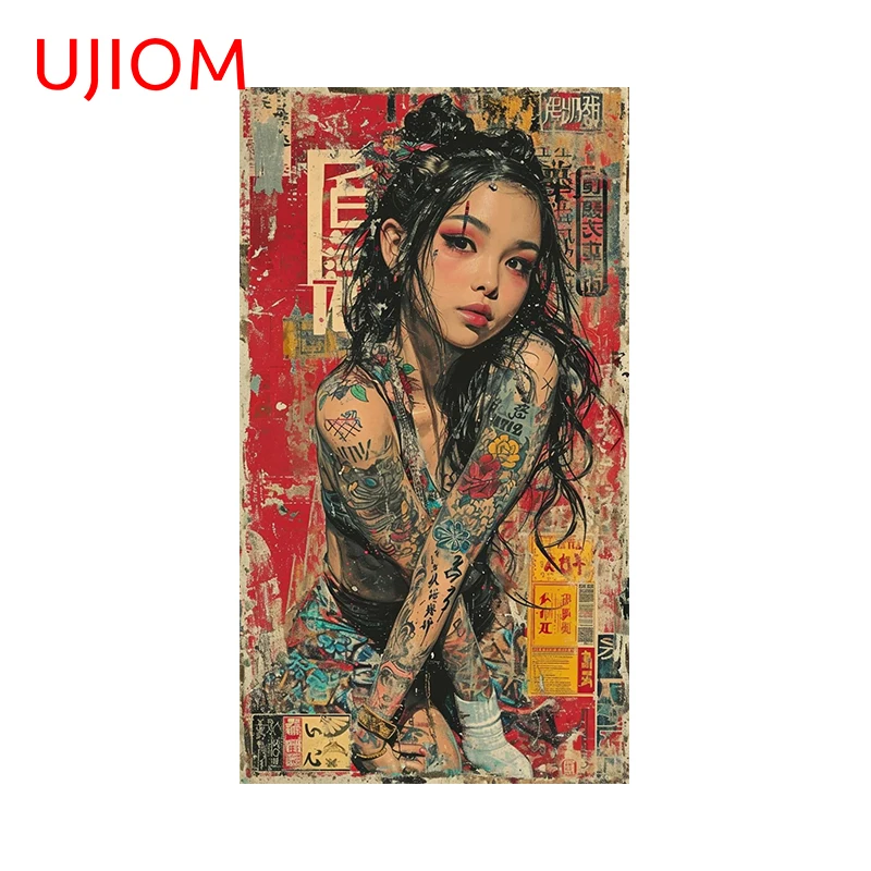 UJIOM Japanese Tattoo Girl Wall Sticker Cool Vintage Creative Artistic Graphics Decal Attractive Room Decoration Accessories