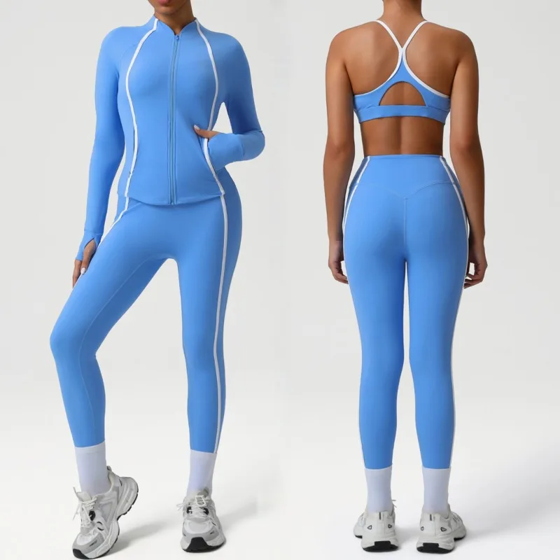 

Women's Yoga Set, Nude High Elasticity Beautiful Back Bra Hip Lifting Tight Fitting Outdoor Fitness Suit and Jacket Set