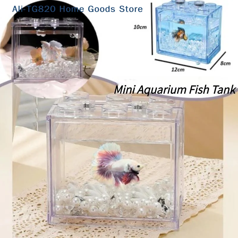 [TG820]Aquarium Mini Acrylic Fish Tank Reptile Pet Box Stackable Aquarium Cylinder Landscape Seaweed For Home Office Decoration